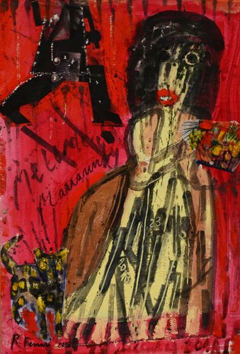 Renzo ferrari marianna e meka 2018 olio su tavola 47 5 x 33 cm